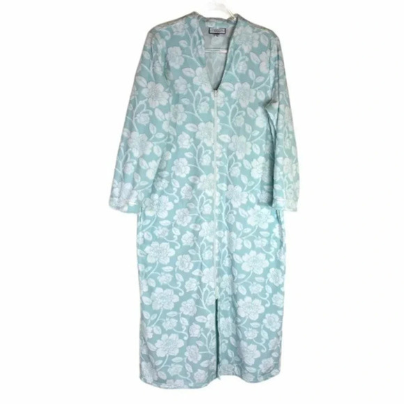 Charter Club L blue/white floral zip long robe - Picture 1 of 8